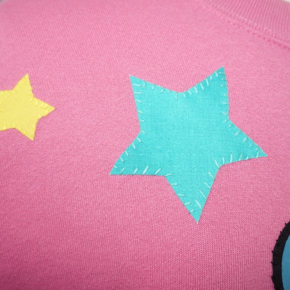 Vintage 90s Reworked Disney Mickey Mouse Star Applique Patch Pullover Sweatshirt - Picture 3 of 8